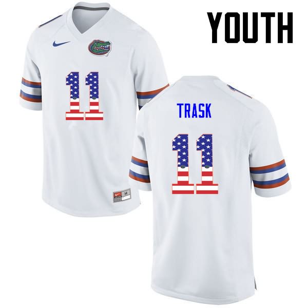 Youth NCAA Florida Gators Kyle Trask #11 Stitched Authentic USA Flag Fashion Nike White College Football Jersey BBS1865IQ